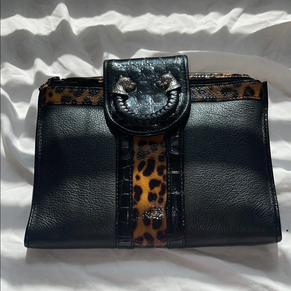 Brighton Black and Leopard Print Small Crossbody Women's Bag
